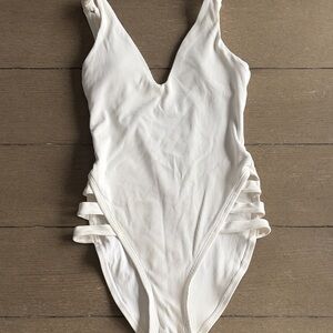 BECCA by Rebecca Virtue Fine Line Rib Sophie Strappy High Leg One-Piece White